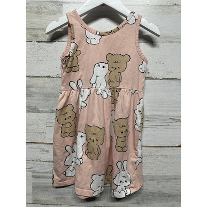 H&M Sleeveless Dress Girls 3/4T Pink Bear Bunny Graphic Kawaii EUC0