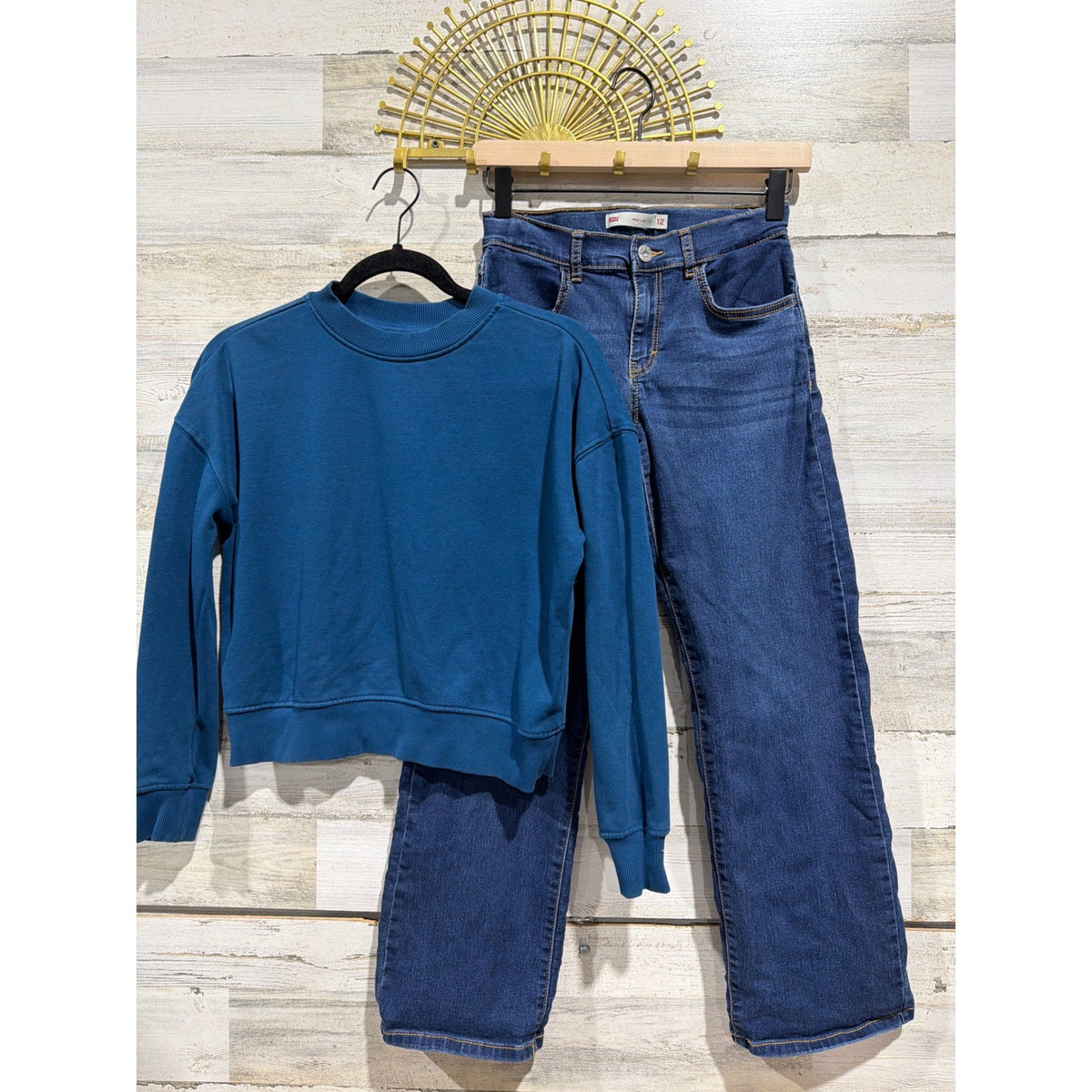 FRANKI Levi's Sweatshirt Jeans Outfit Girls 12 Blue Wide Leg Skater EUC0