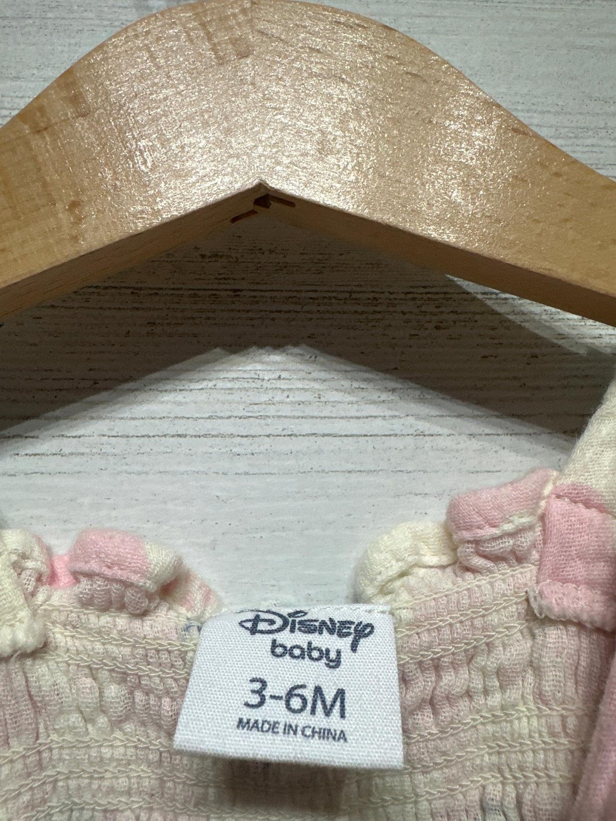 Disney Baby Minnie Mouse Dress Baby Girl 3-6M Pink Gauze Smocked Ruffle EUC1