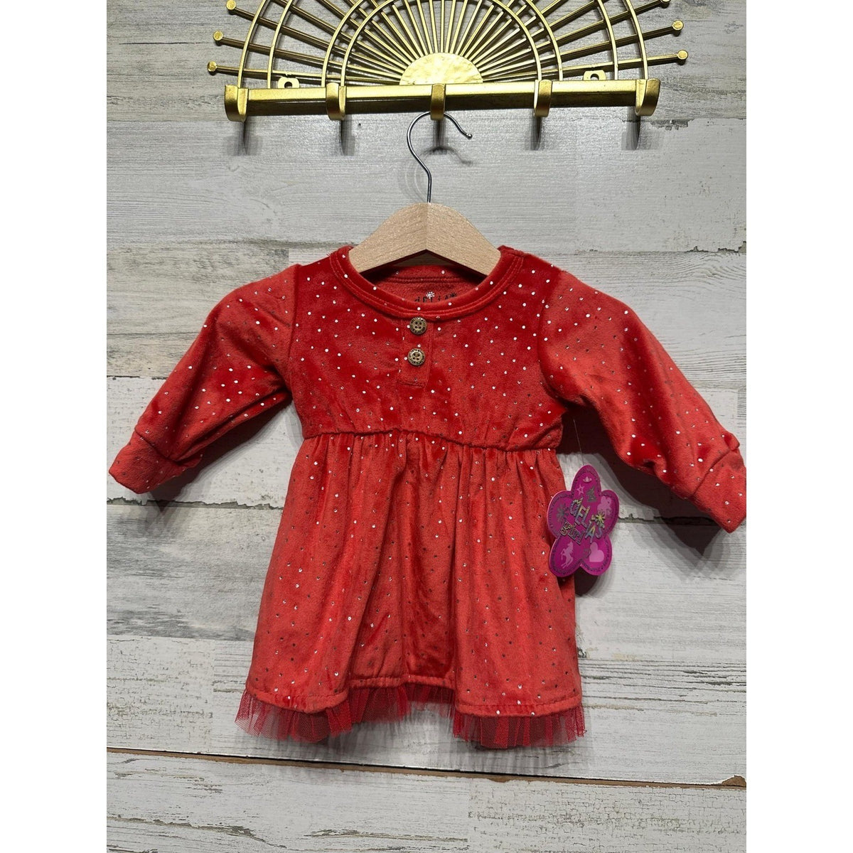 Delia's Girl Long Sleeve Dress Girls 0-3M Red Polka Dot Velvet Holiday NWT0