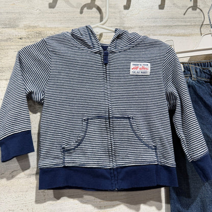 Focus Kids & Carters 3pc Outfit Set Boys 9-12M Red Blue Cotton Denim Casual EUC4