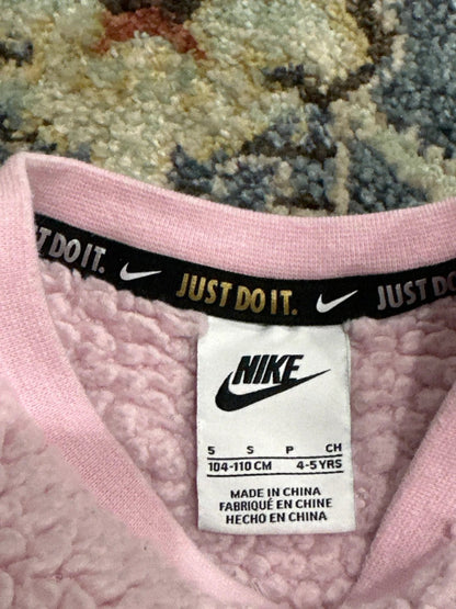Nike Sherpa Fleece Sweatshirt Girls Size 5 Pink Embroidered Logo EUC1