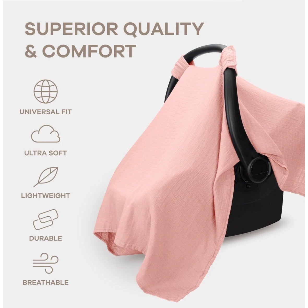 Comfy Cubs Car Seat Cover Baby Infant Pink Muslin Bamboo Gauze Boho EUC6