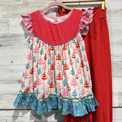 Matilda Jane Tunic Pants Set Girls 16Y Red Christmas Tree Ruffle Holiday EUC1
