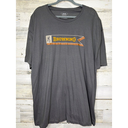 Browning Graphic T-Shirt Men 2XL Gray Pennant Logo Outdoor Gorpcore EUC0