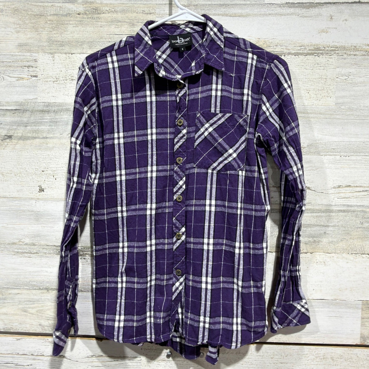 Flannel Shirt Women Small Purple Plaid Long Sleeve Fall Winter Grunge EUC0