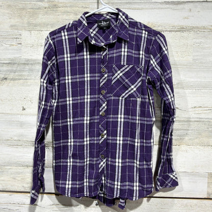 Flannel Shirt Women Small Purple Plaid Long Sleeve Fall Winter Grunge EUC0