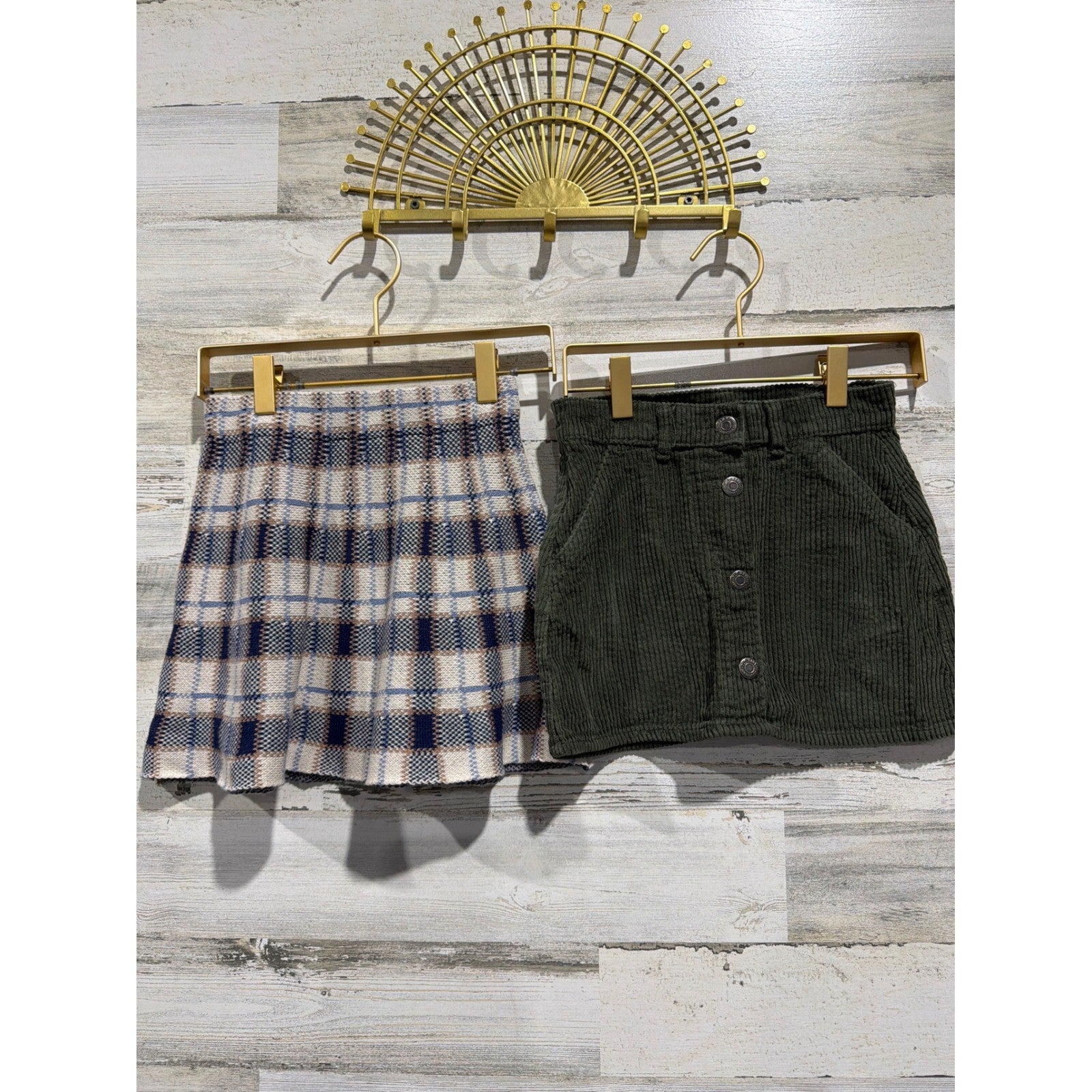 Draper James Old Navy Skirt Bundle Girls 6 Green Plaid Corduroy Preppy EUC0