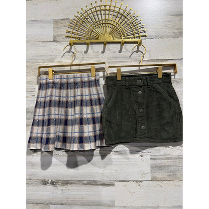 Draper James Old Navy Skirt Bundle Girls 6 Green Plaid Corduroy Preppy EUC0