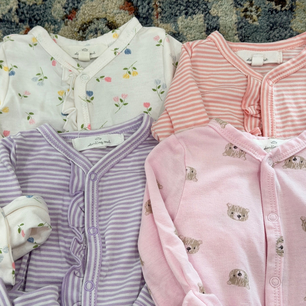 Starting Out Sleepers Headbands Girls Newborn Bundle Soft Pink Purple Floral EUC1