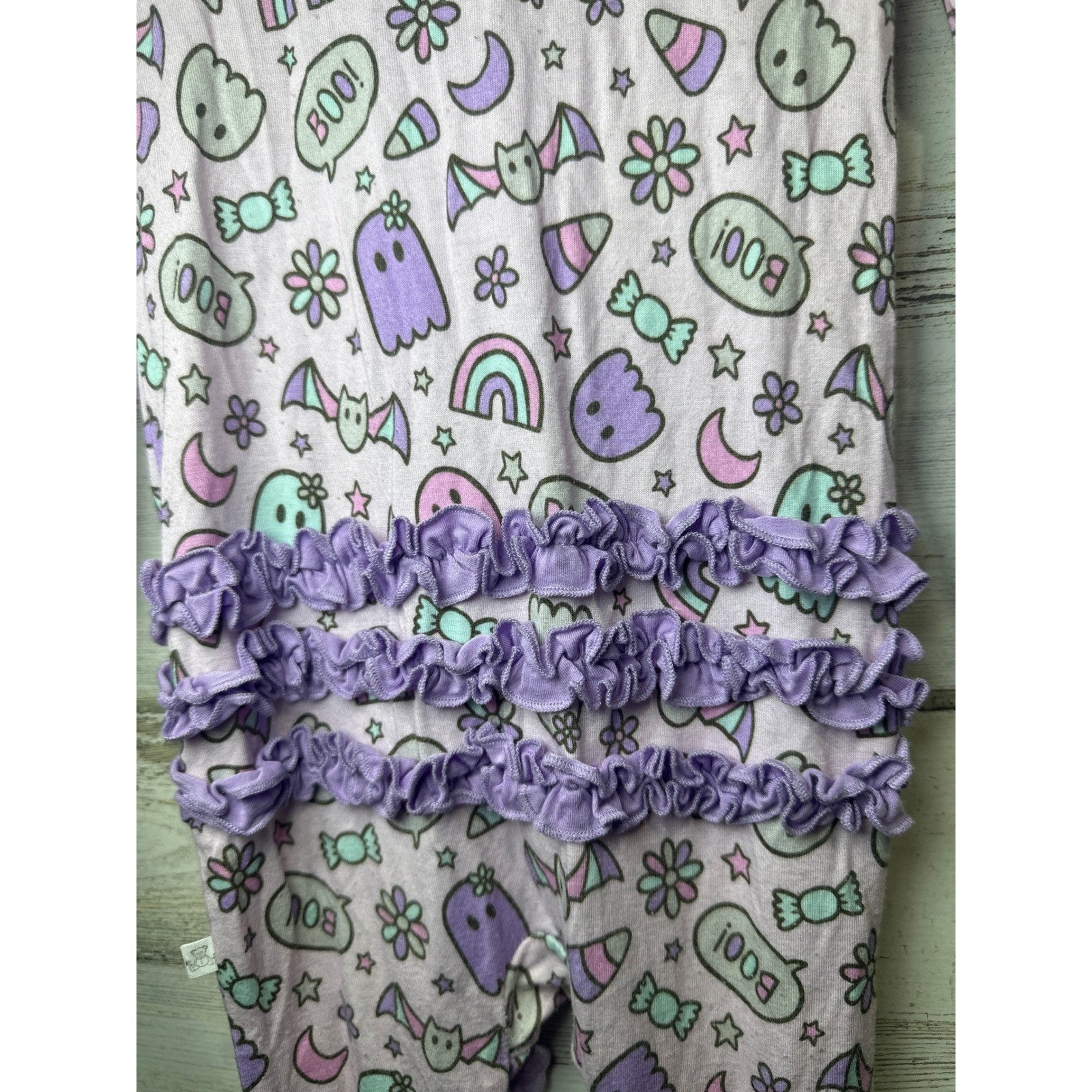 Little Snuggles Sleeper Kids 9-12M Purple Ghost Rainbow Ruffle Bamboo4