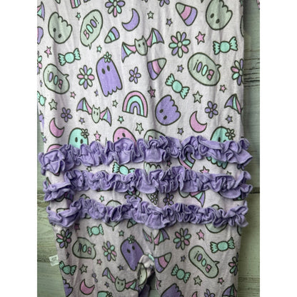 Little Snuggles Sleeper Kids 9-12M Purple Ghost Rainbow Ruffle Bamboo4