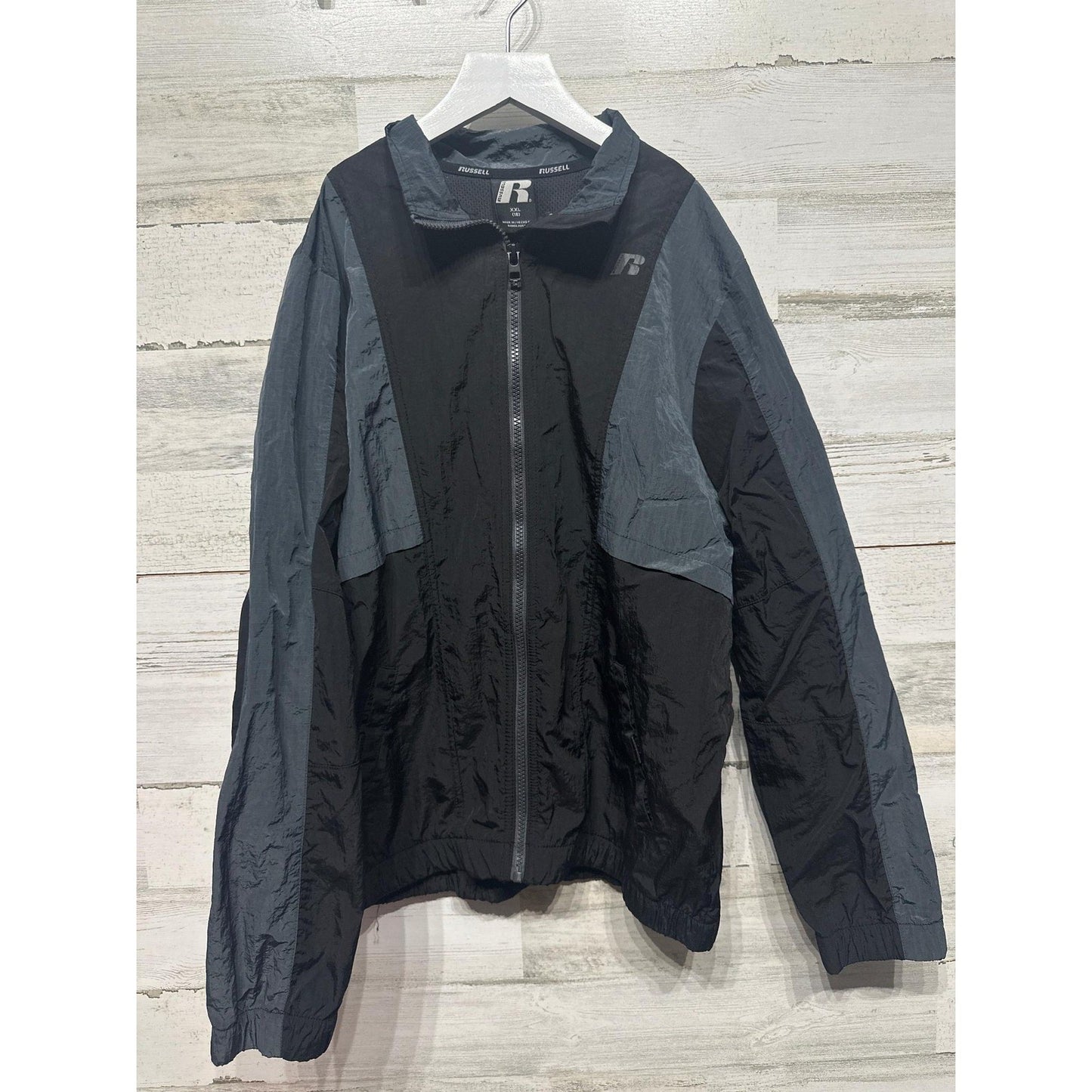 Russell Windbreaker Boys XXL 18 Black Charcoal Colorblock Athletic EUC0