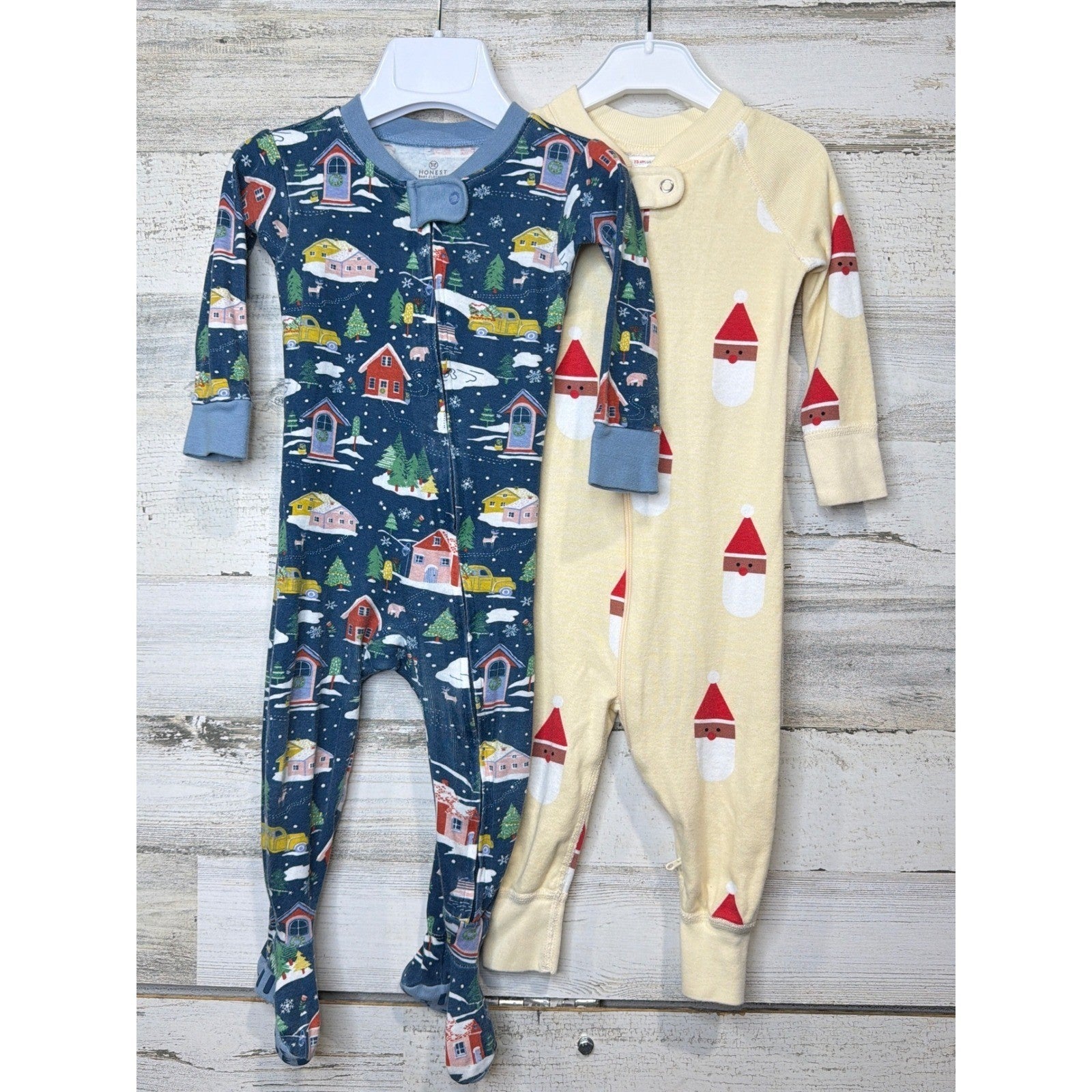 Honest Hanna Andersson Sleepers Boys 12-18M Blue Yellow Santa Winter Organic EUC0