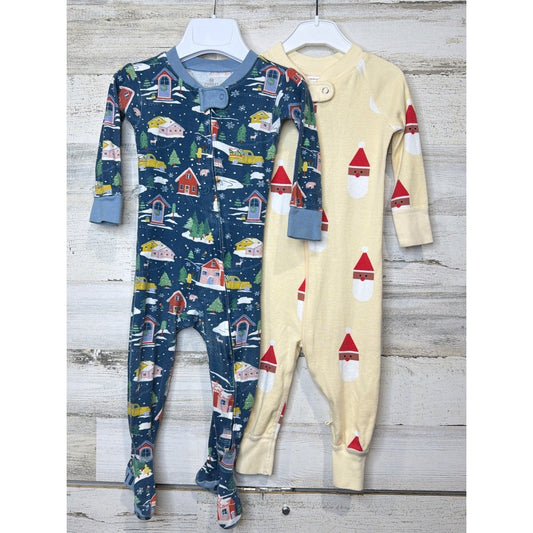 Honest Hanna Andersson Sleepers Boys 12-18M Blue Yellow Santa Winter Organic EUC0