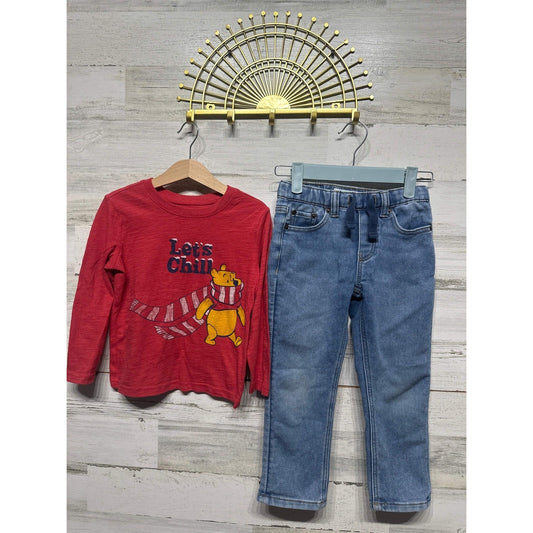 Lucky Brand Outfit Set Boys 4T Red Blue Winnie Pooh Jeans Shirt EUC0