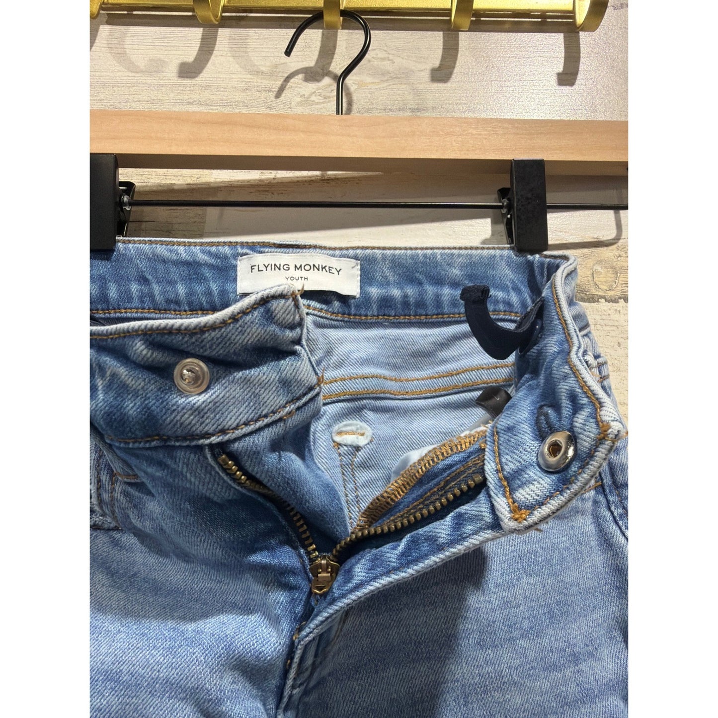 Flying Monkey Wide Leg Jeans Girls 7 Blue Mid Rise Adjustable Waist Skater EUC6