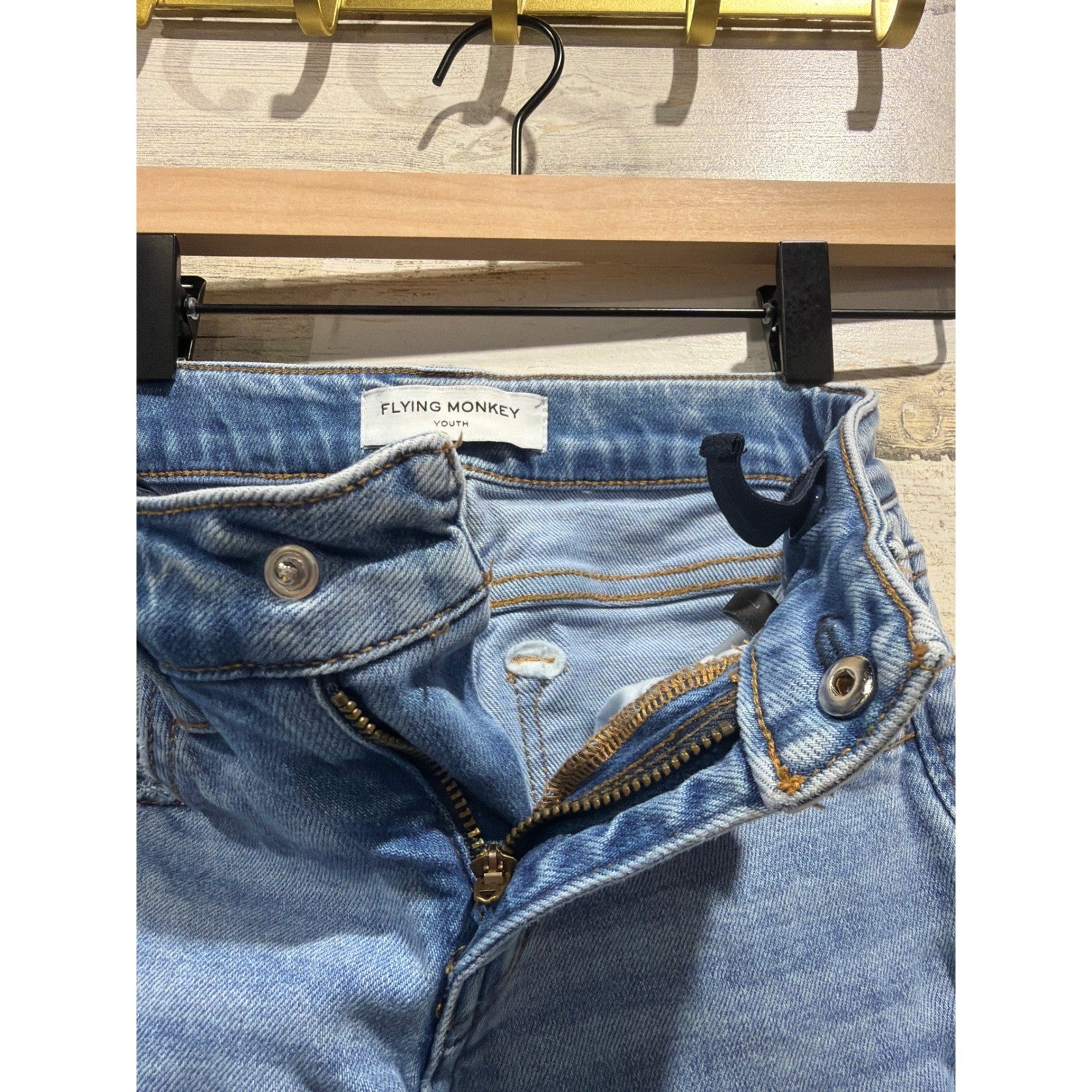 Flying Monkey Wide Leg Jeans Girls 7 Blue Mid Rise Adjustable Waist Skater EUC6