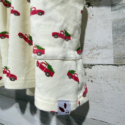 SweetHoney Christmas Truck Dress Girls 2T Cream Ribbed Cotton Holiday EUC1