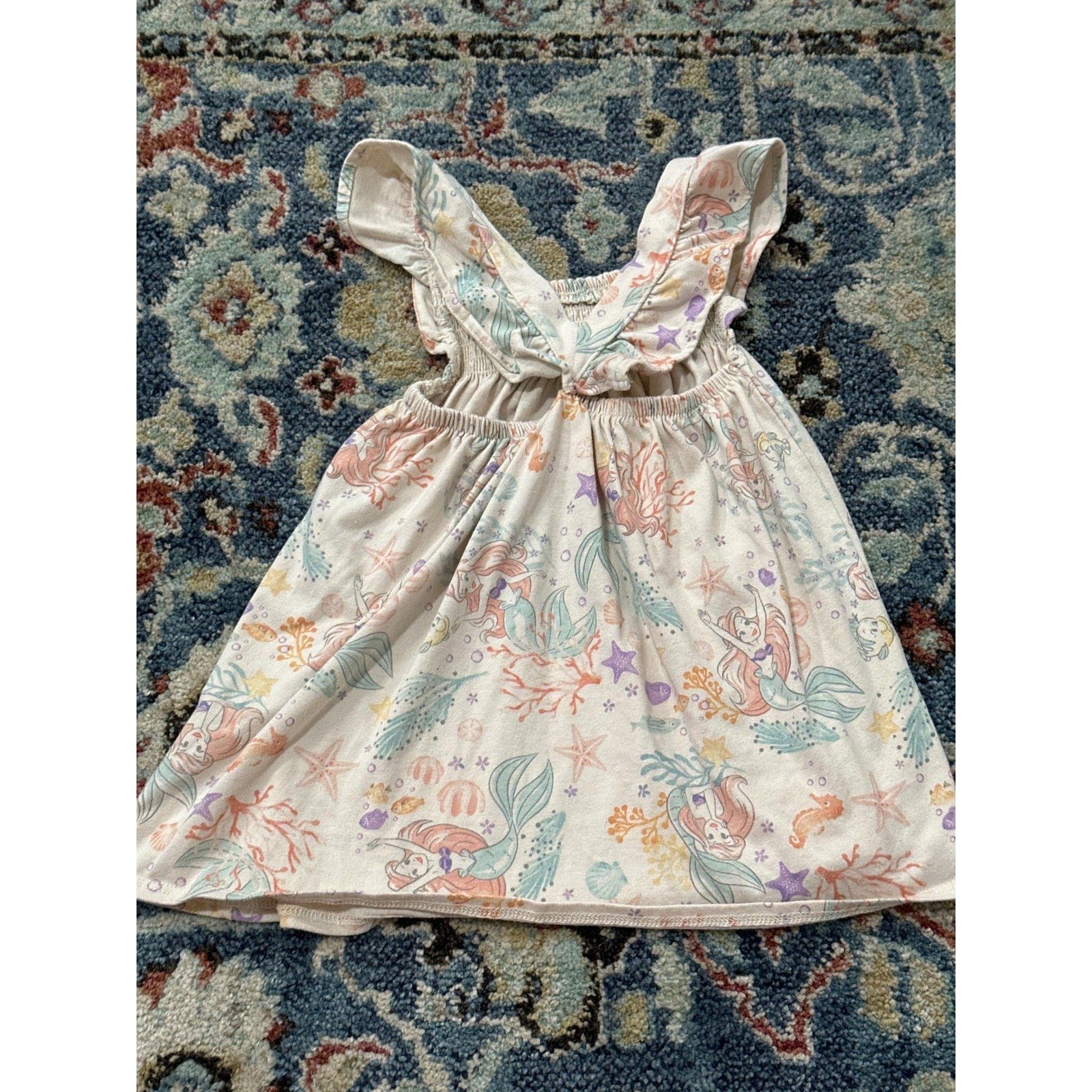 Disney Ariel Little Mermaid Dress Girls 18M Cream Pastel Smocked Ruffle EUC2