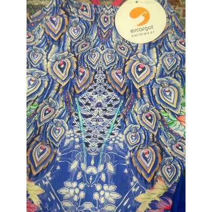 Escargot Swimsuit Girls 7 Blue Peacock Print One Piece NWT1