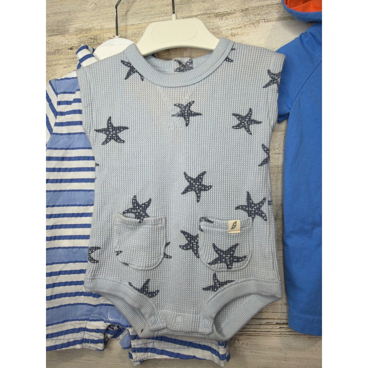 Romper Bundle Boys 0-3M 3M Blue Red Fish Star Nautical Vacay Resort Camp4