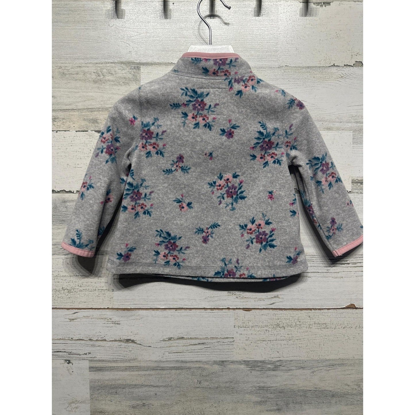 OshKosh Fleece Pullover Girls 12M Gray Floral Quarter Zip EUC1