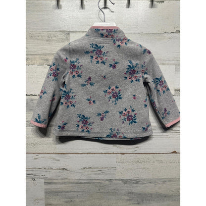 OshKosh Fleece Pullover Girls 12M Gray Floral Quarter Zip EUC1