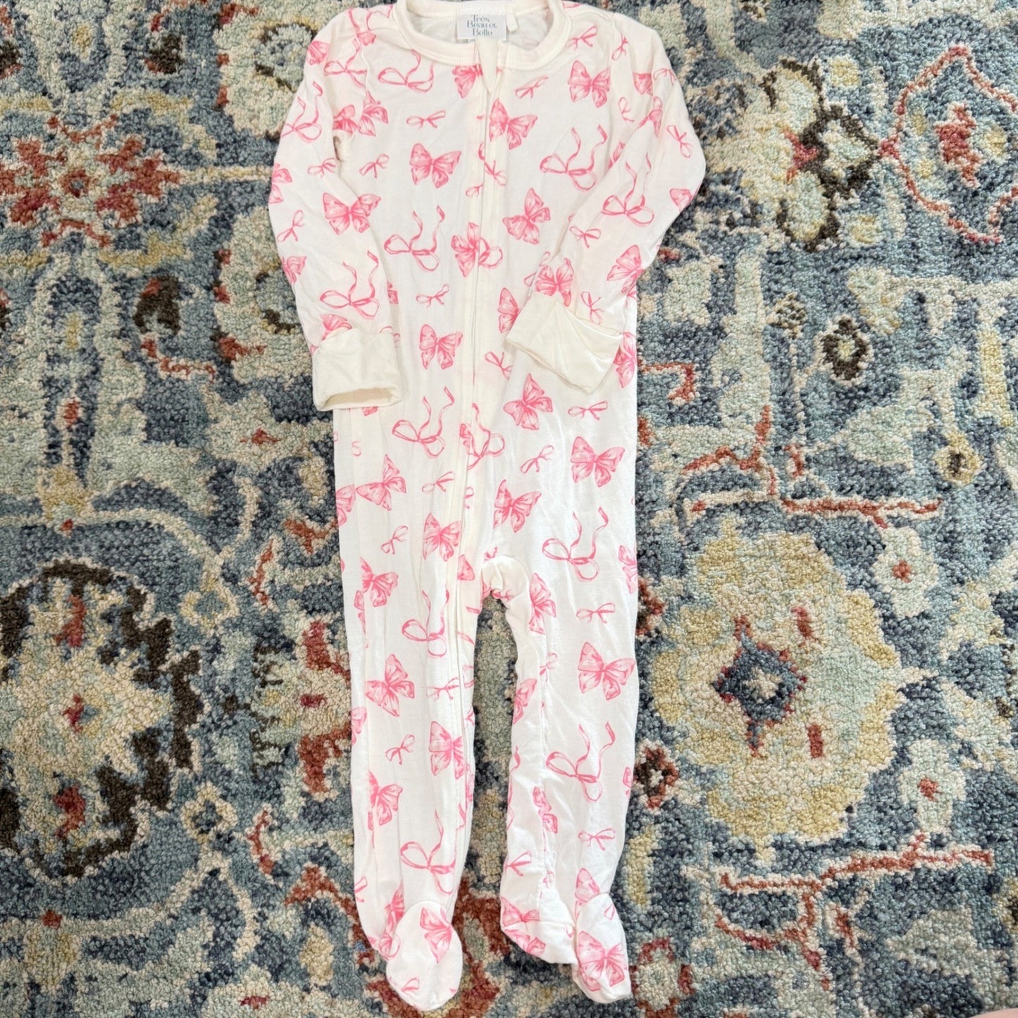 Tres Beau et Belle Footie Girls 3-6M Pink Bows Coquette Ribbed Modal EUC0