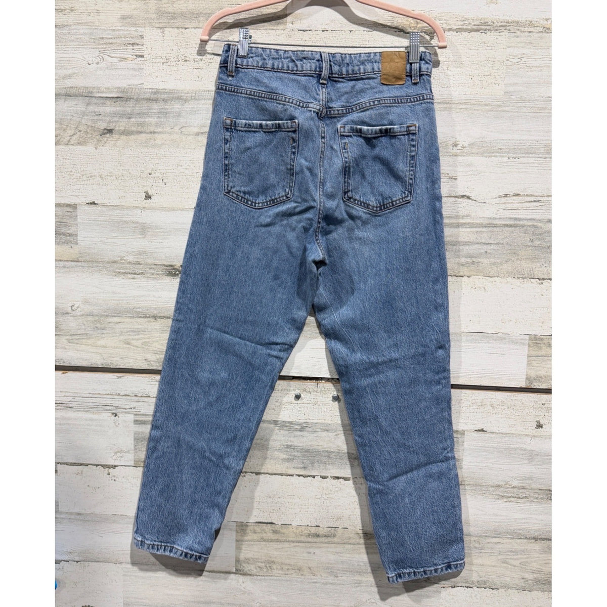 Zara Mom Jeans Women 8 Blue Distressed High Rise Tapered 90s EUC5