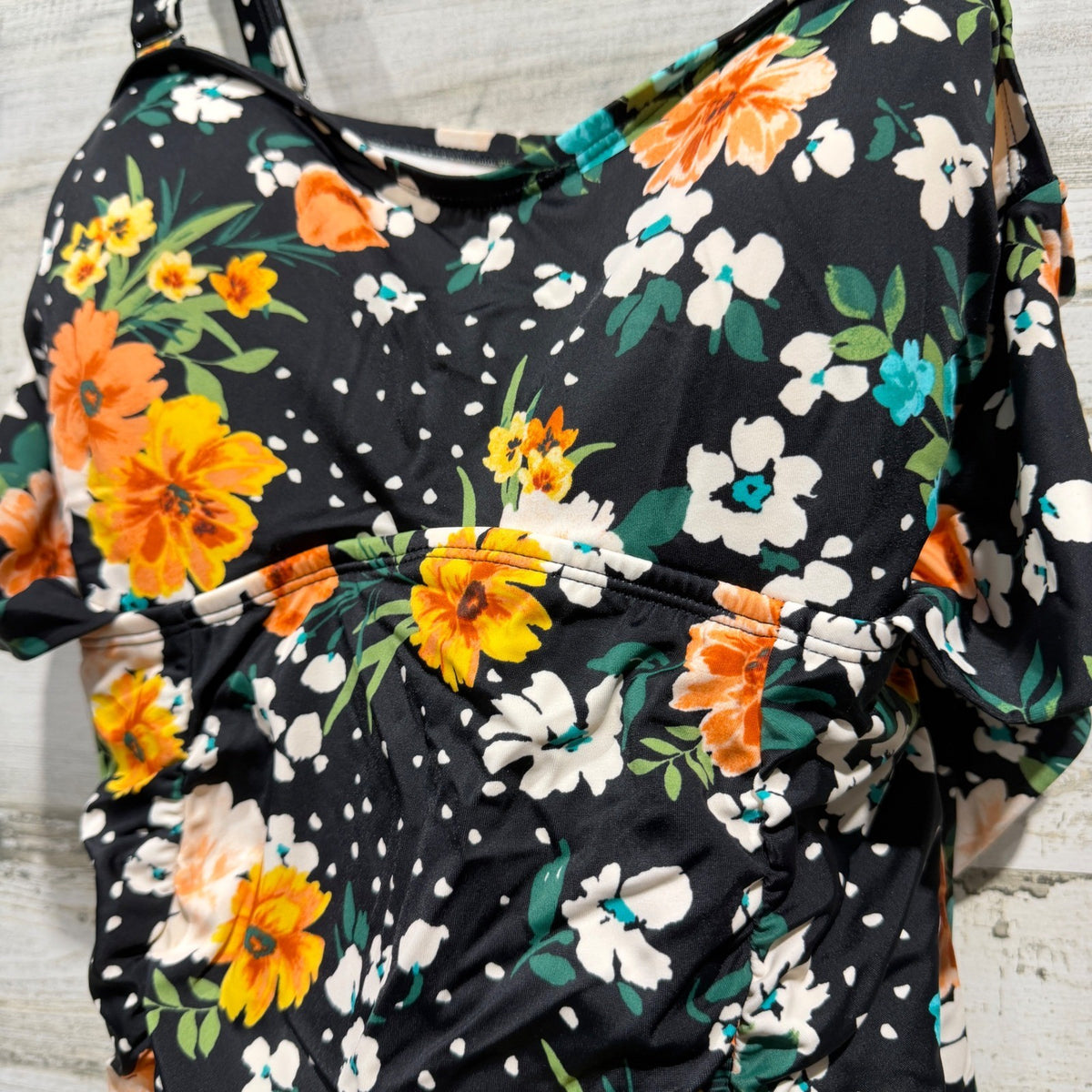 Torrid Ellie Floral Swimdress Women Size 1 Black Multi Nylon Spandex Modern NWT4