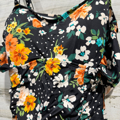 Torrid Ellie Floral Swimdress Women Size 1 Black Multi Nylon Spandex Modern NWT4