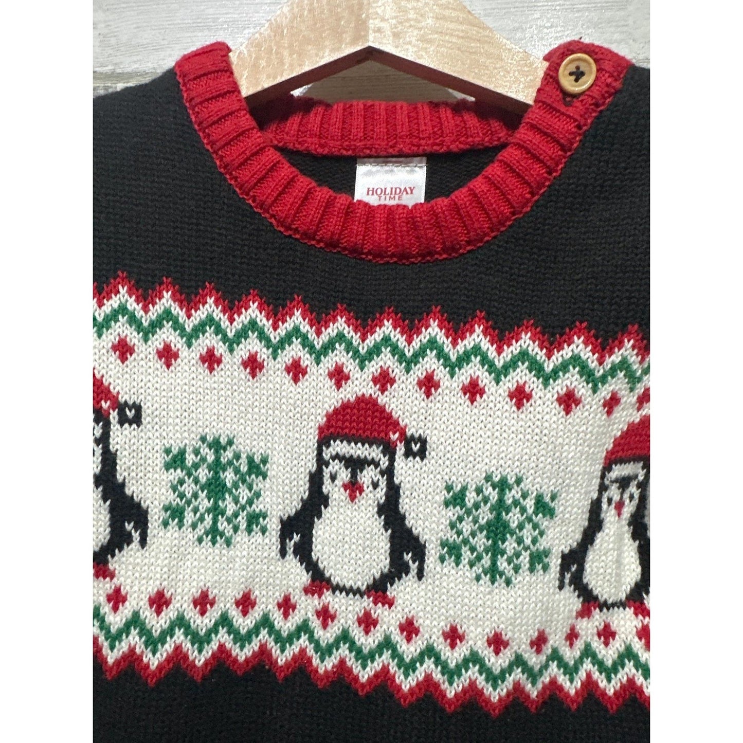 Holiday Time Sweater Boys 2T Black Penguin Fair Isle Christmas Knit EUC1
