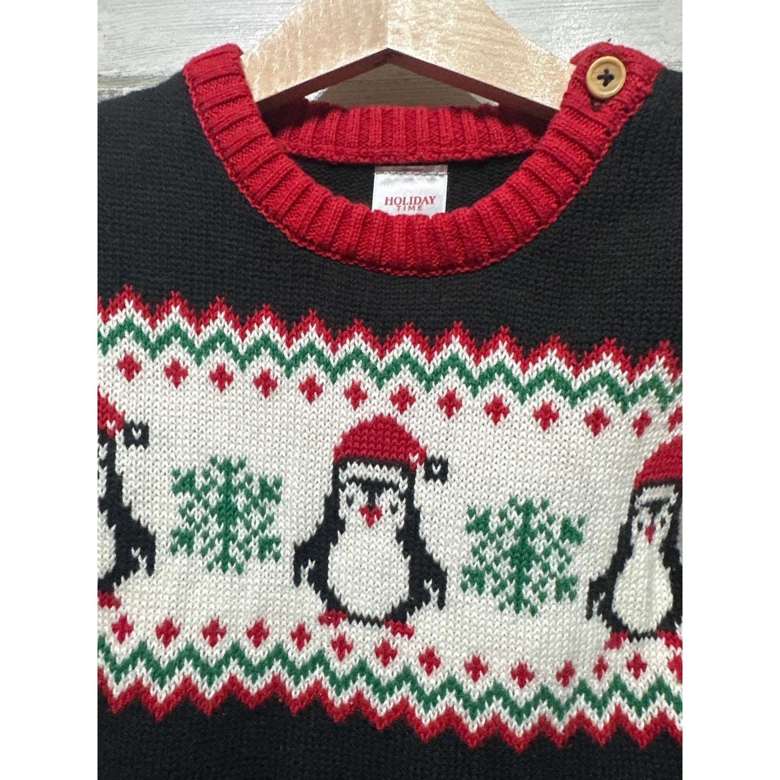 Holiday Time Sweater Boys 2T Black Penguin Fair Isle Christmas Knit EUC1
