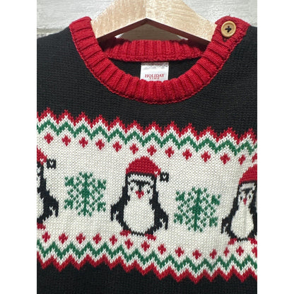 Holiday Time Sweater Boys 2T Black Penguin Fair Isle Christmas Knit EUC1