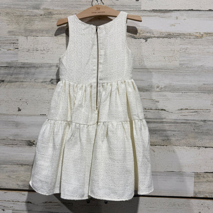 GB Girls Tiered Tweed Dress Girls Size 7 Cream Gold Metallic Holiday Preppy EUC3
