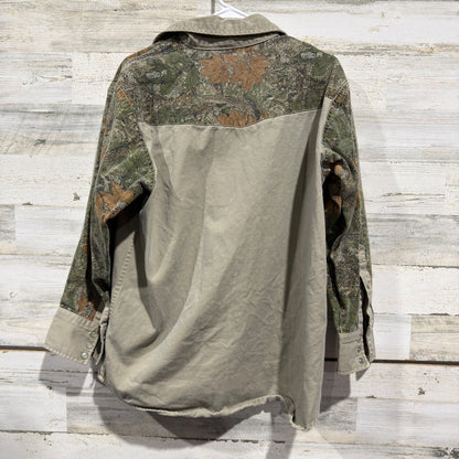 Rasco Cajun Camo Western Work Shirt Men Small Tan Green Pearl Snap Flawed*6