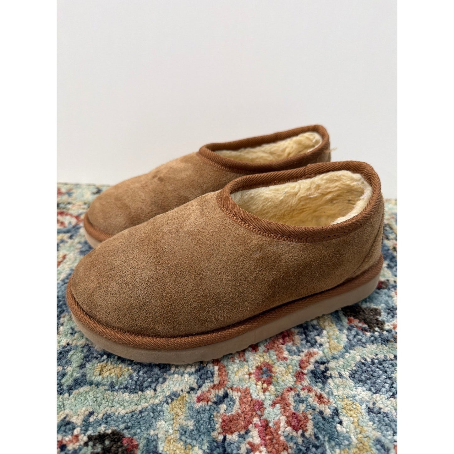 Australian Made Slippers Kids Size 4 Youth Brown Shearling Suede Cozy1