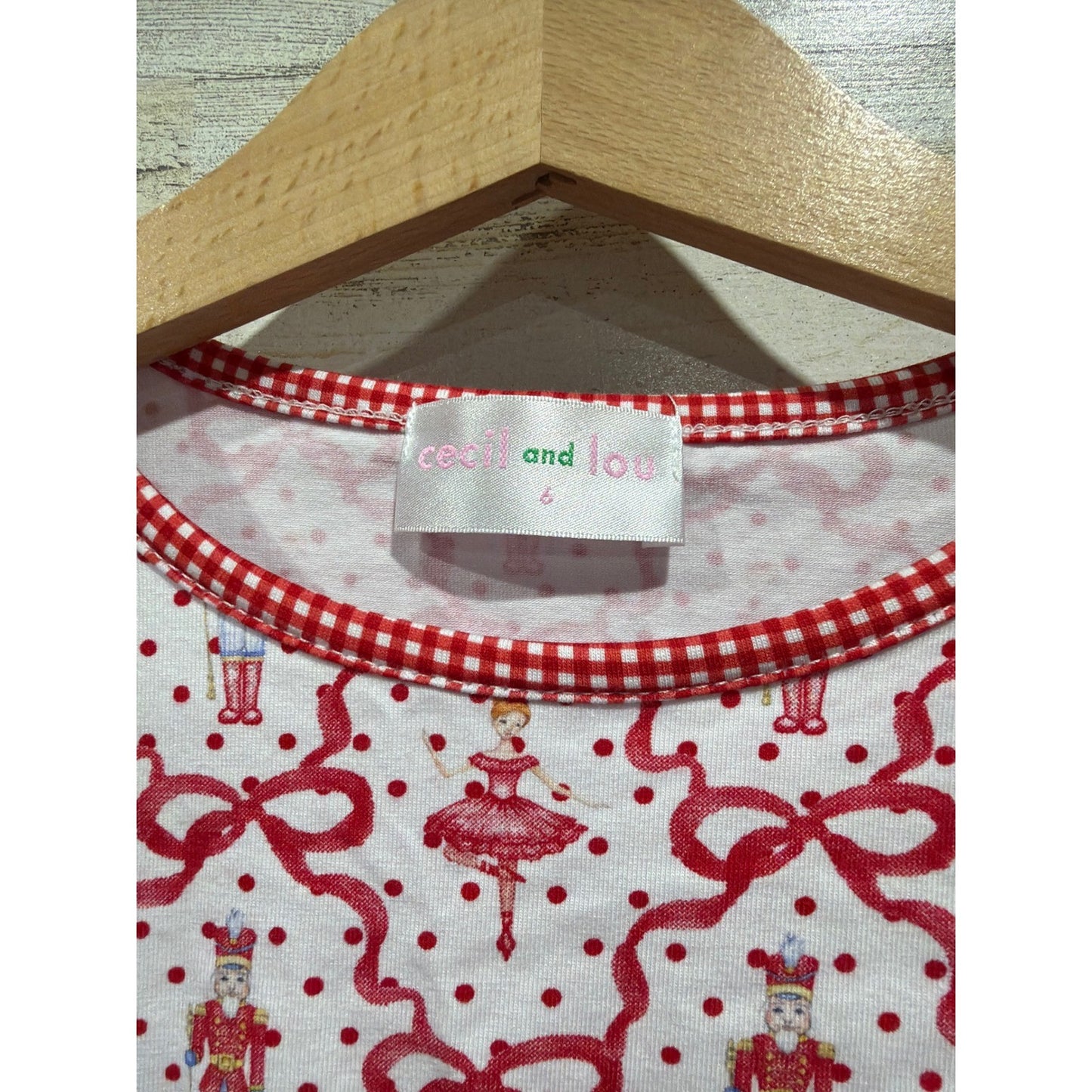 Cecil and Lou Shirt Girls 6 Red Nutcracker Ballerina Ruffle Holiday EUC1