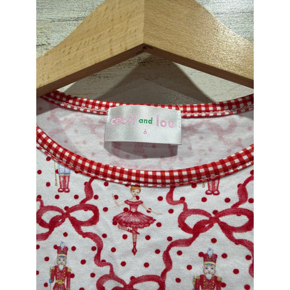 Cecil and Lou Shirt Girls 6 Red Nutcracker Ballerina Ruffle Holiday EUC1