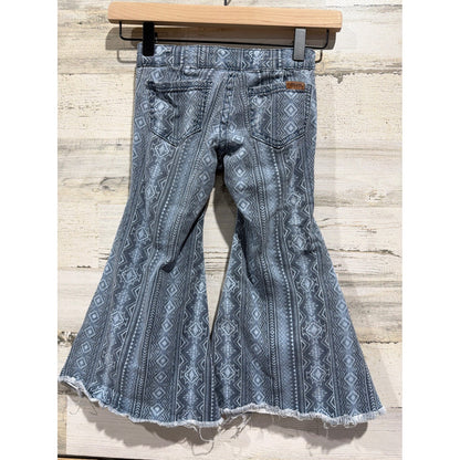 Rock & Roll Denim Bell Bottom Jeans Girls 4 Blue Aztec Western Boho EUC2