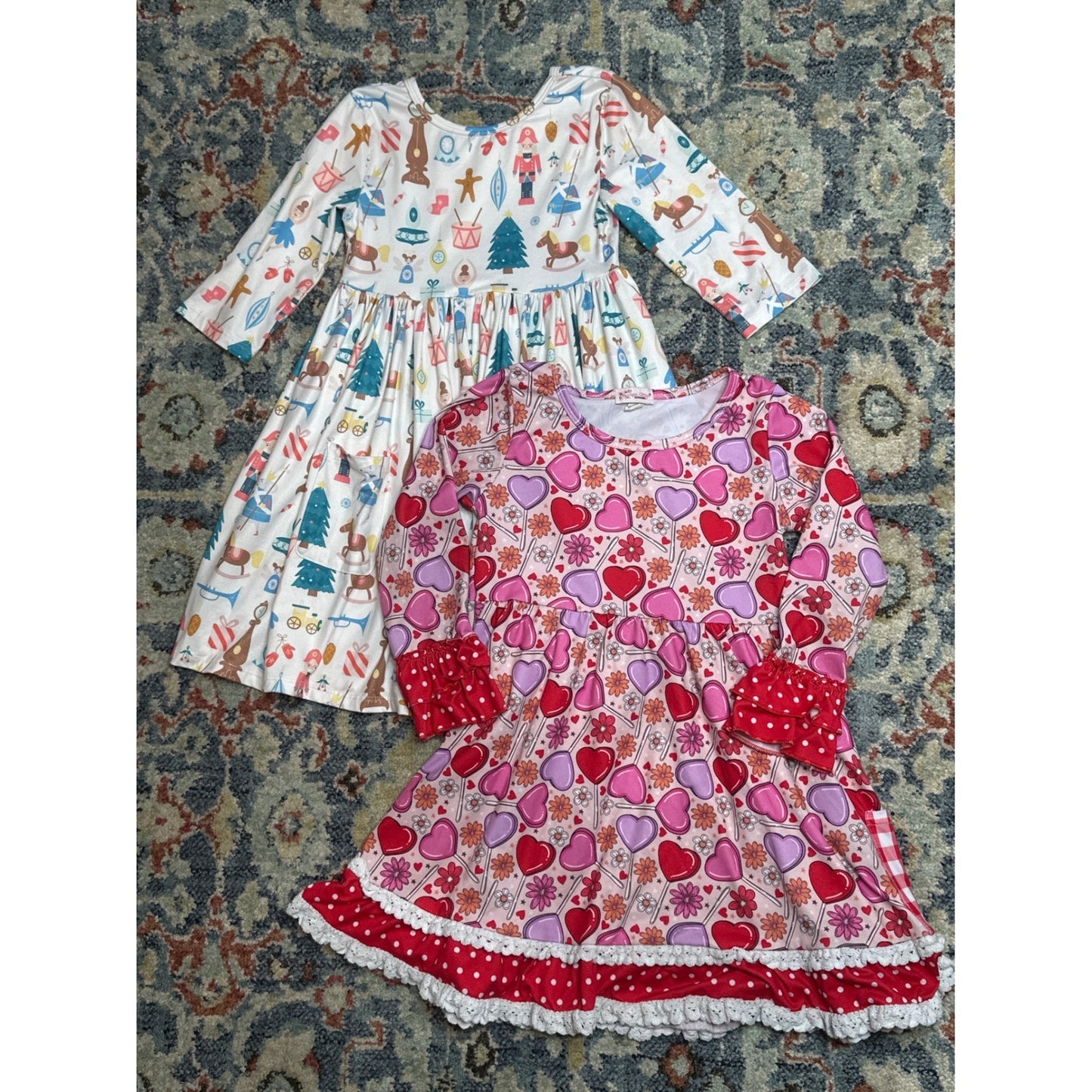 Clover Cottage Mila Rose Dress Bundle Girls 5/6 Pink White Holiday Twirl EUC0