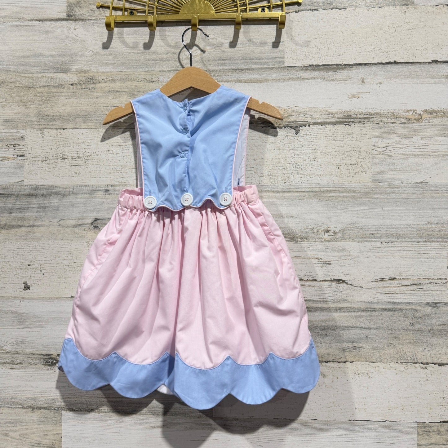The Beaufort Bonnet Company Girls 4T Dress Pink Blue Swan Scalloped Preppy3