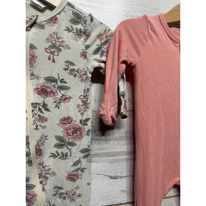 Baby Sleepers Girls 0-3M 3-6M Pink Floral Bamboo Modal Footie Romper Bundle1
