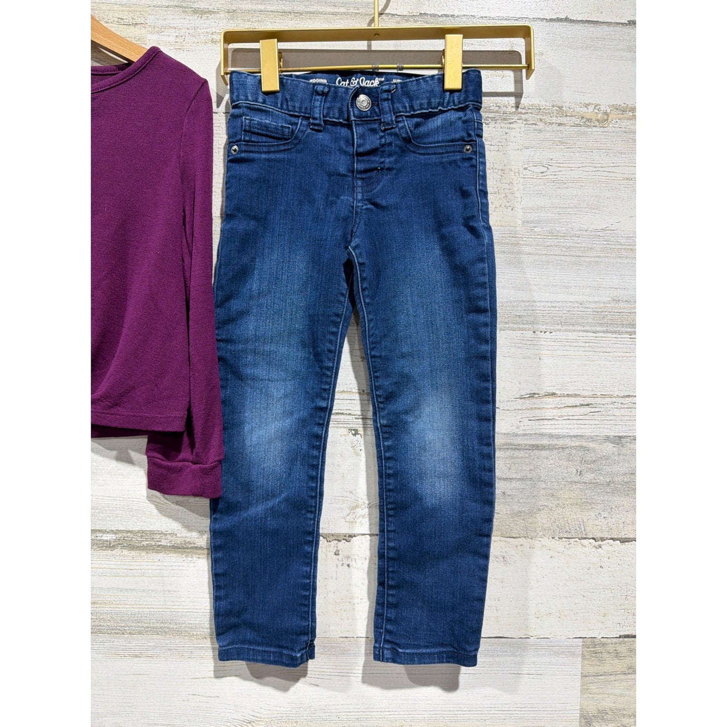 OshKosh Cat & Jack Just Lizzie Girls 4 Pink Purple Floral Vest Shirt Jeans EUC3