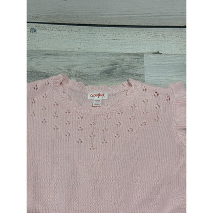 Cat & Jack Sweater Dress Girls S 6/7 Pink Ruffle Pointelle Knit EUC1