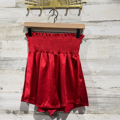 Peach Love Smocked Satin Shorts Women Size S Red Polyester Romantic NWT0