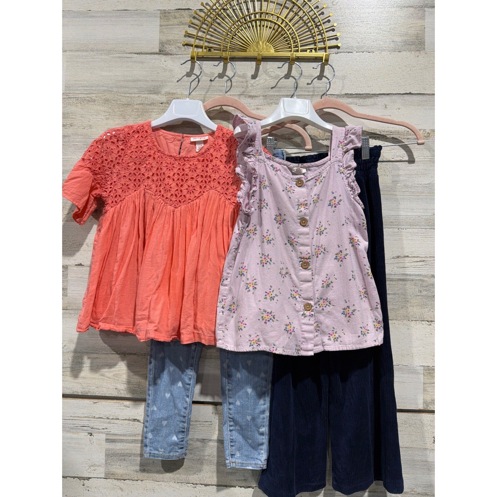 Cat & Jack Old Navy Clothing Bundle Girls 7/8 Coral Floral Heart Navy Boho EUC0