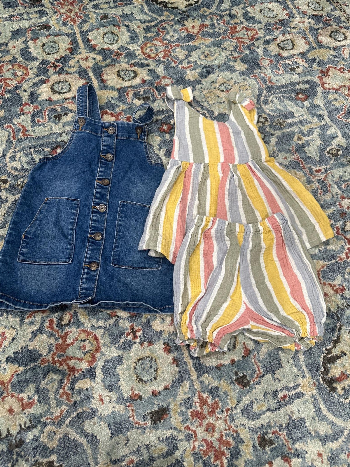 Denim Jumper & Striped Gauze Set Girls 4T Blue Multi EUC0