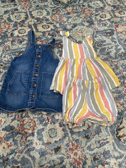 Denim Jumper & Striped Gauze Set Girls 4T Blue Multi EUC0